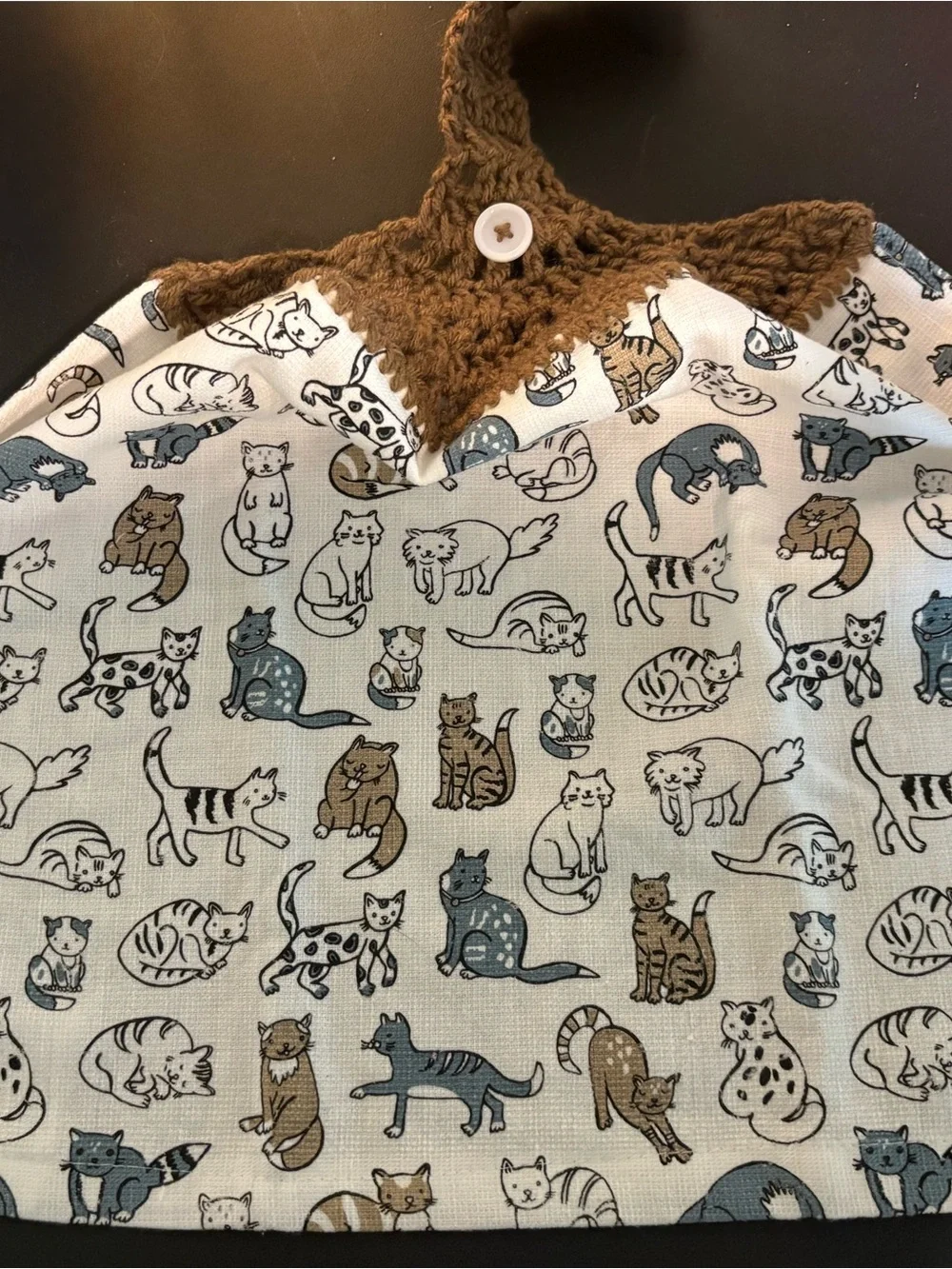 Handmade Brown & Cream Cat Print Hanging Towel - Pet Kitchen Accessory